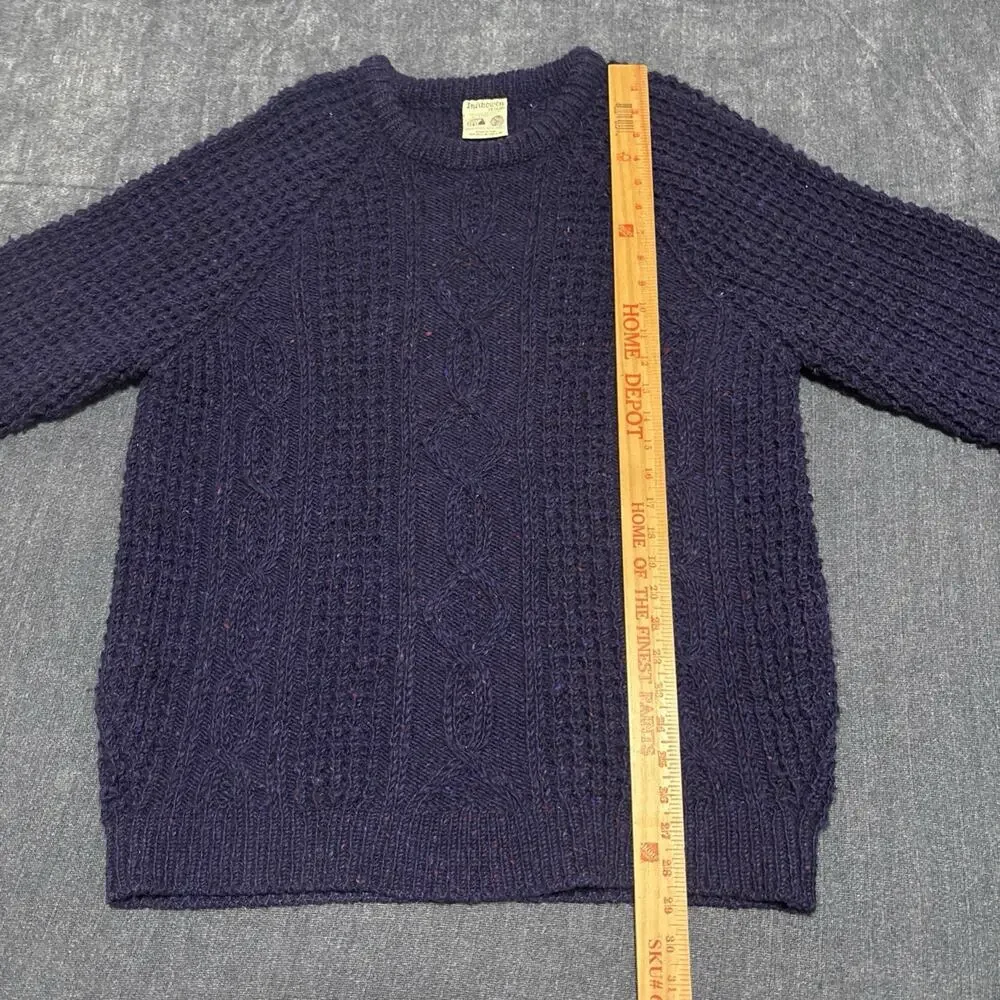 VINTAGE Inishowen Men Sweater L Blue Cable Knit 100% Wool Handloomed Donegal